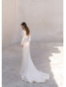Off Shoulder Long Sleeves Ivory Satin Modest Wedding Dress